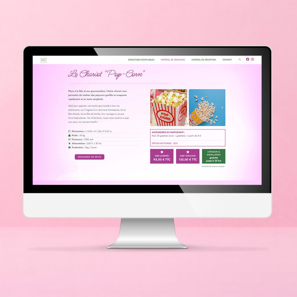 crea site web location pop corn