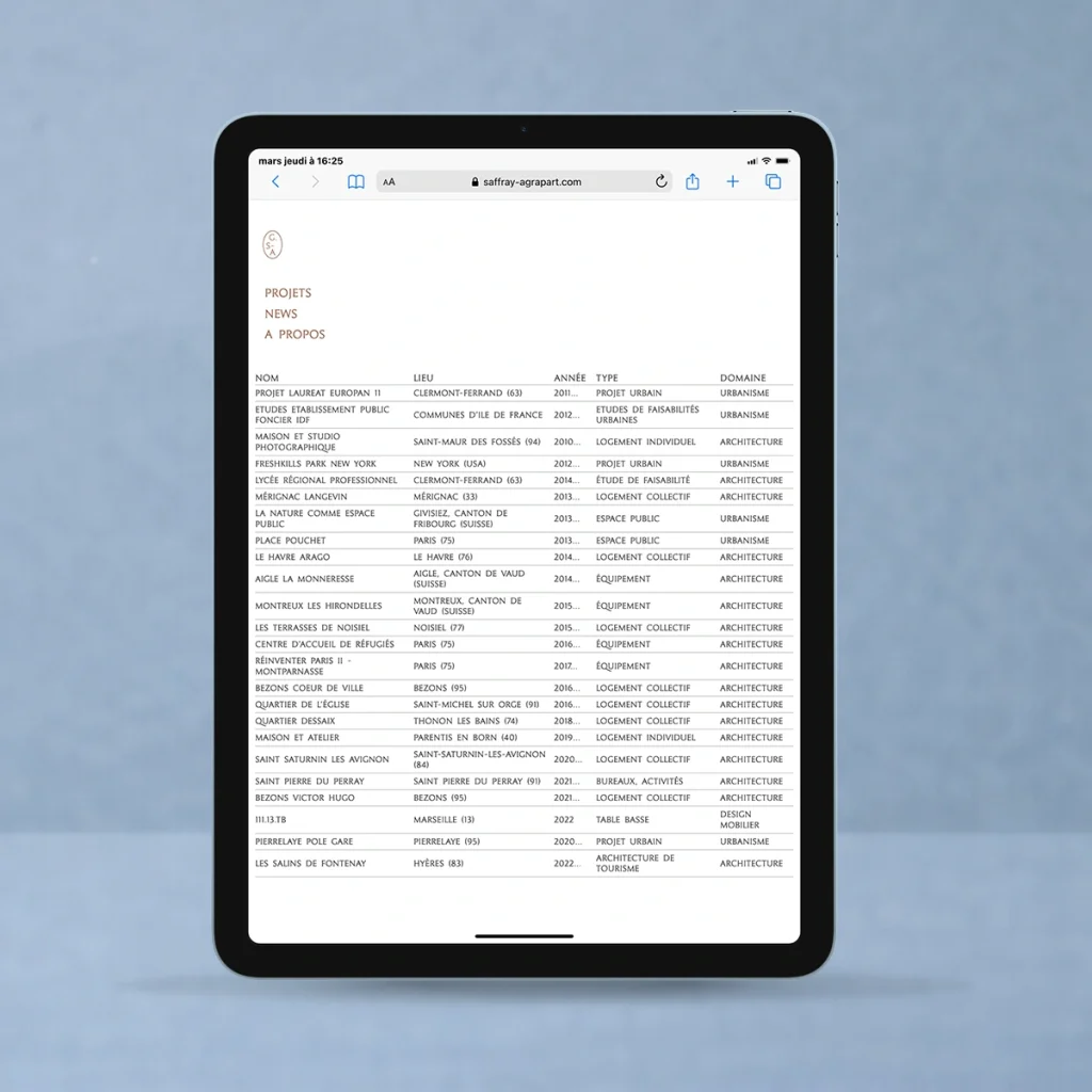 crea site web tablette responsive projet archi